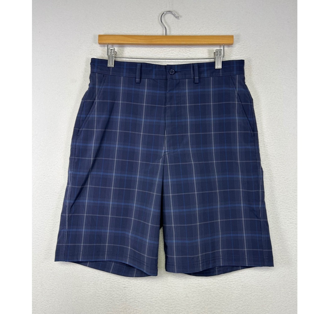 Golf Preppy Cypress Club‎ Mens 32 Navy Blue Plaid Performance Stretch Shorts